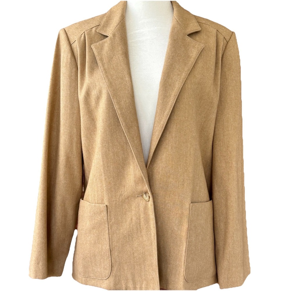 Vintage Womens‎ Classic Wool Blend Blazer Union Made in USA Camel Beige